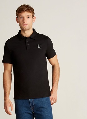 强货 时尚简约西K Jeans 专柜950 植绒LOGO 超帅翻领T恤 男U323