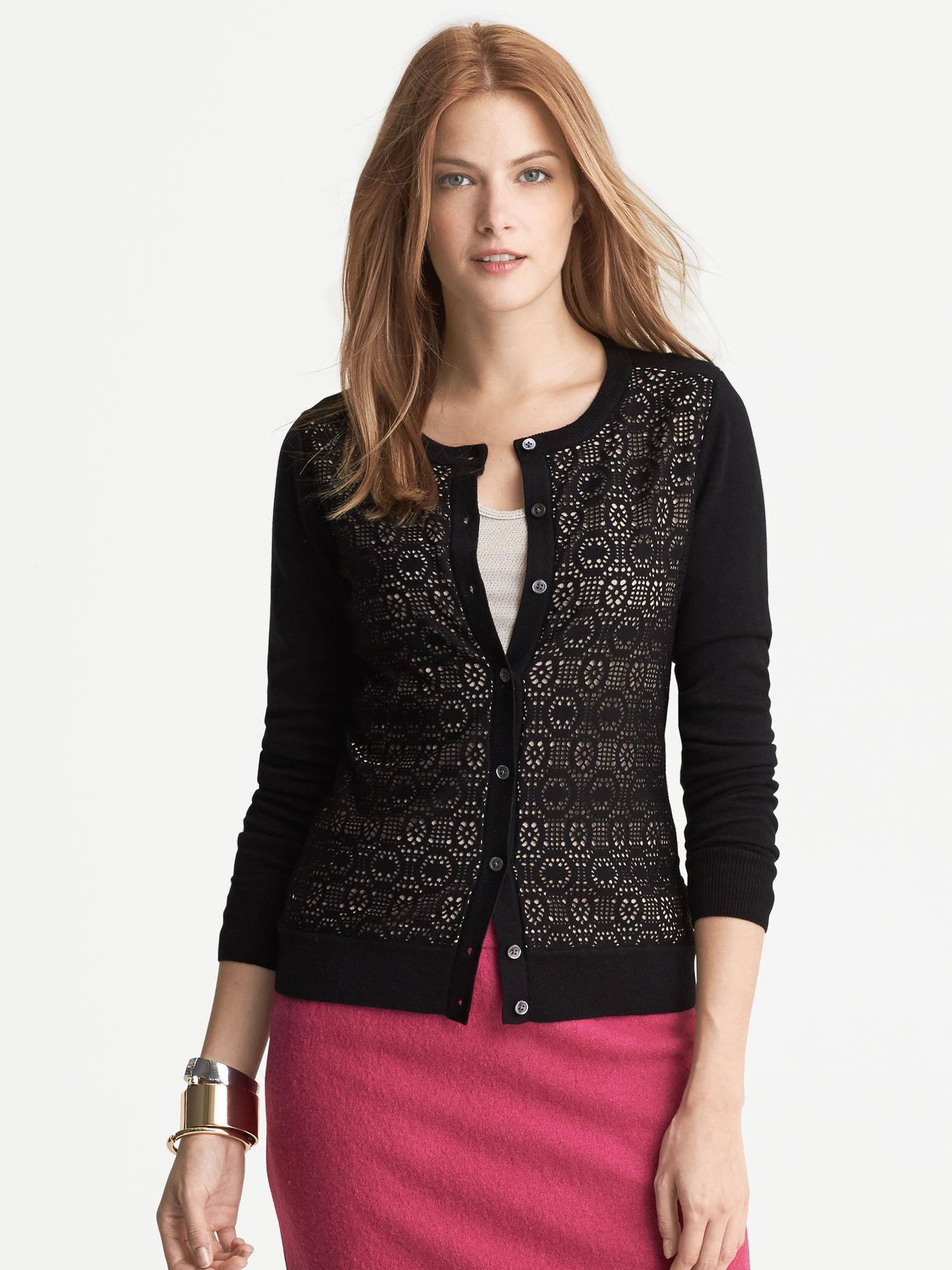 特秋冬时尚气质羊毛开衫女蕾丝