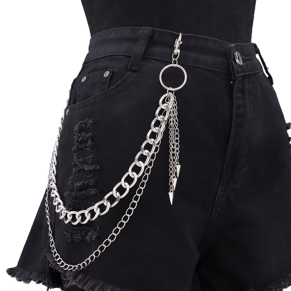 嘻哈裤链亚比双层锥形吊坠裤链非主流复古朋克风粗链条搭配牛仔裤