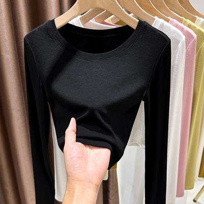糖果色莫代尔上衣女秋冬纯欲百搭打底衫黑色短款面膜肌底长袖t恤
