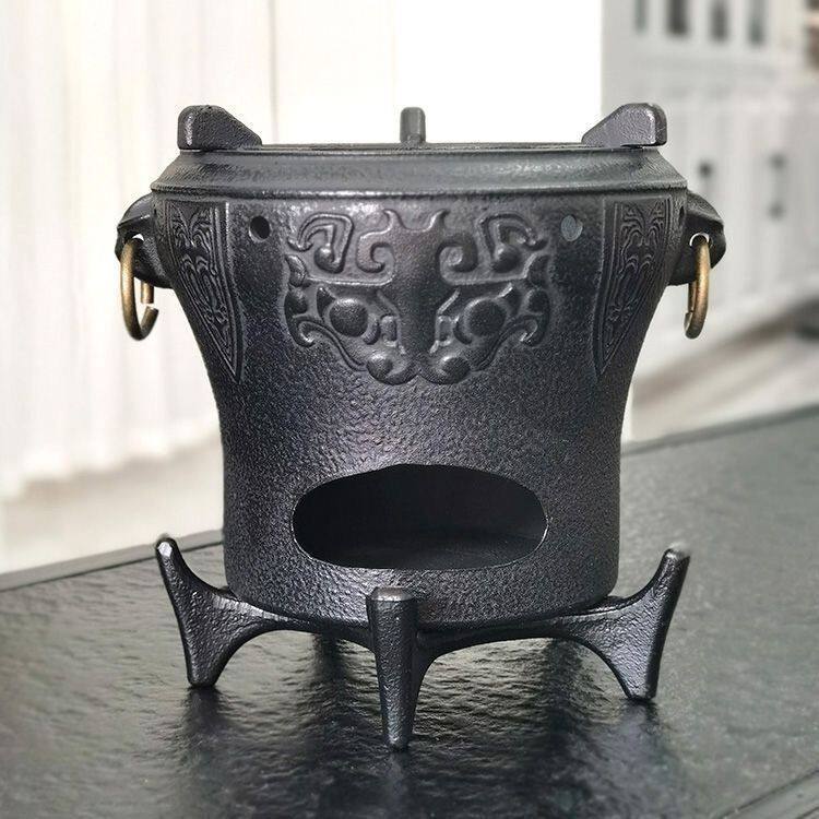 铸铁碳炉炭火日本铁壶煮茶炉温茶炉底座风炉老式功夫茶具兽纹炭炉