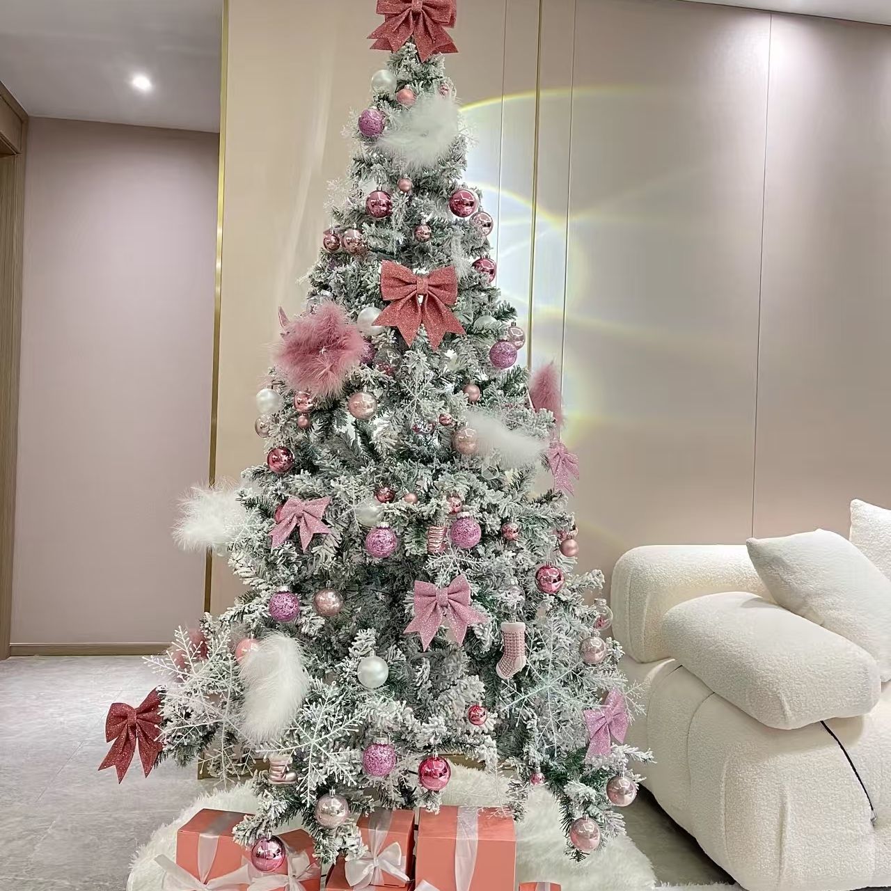 2025落雪新款白色圣诞树折叠客厅高级感仿真大型圣诞节装饰品摆件