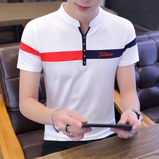 半袖 夏季 韩版 T恤男装 衣服帅气 修身 立领纯棉男POLO衫 短袖 潮打底衫