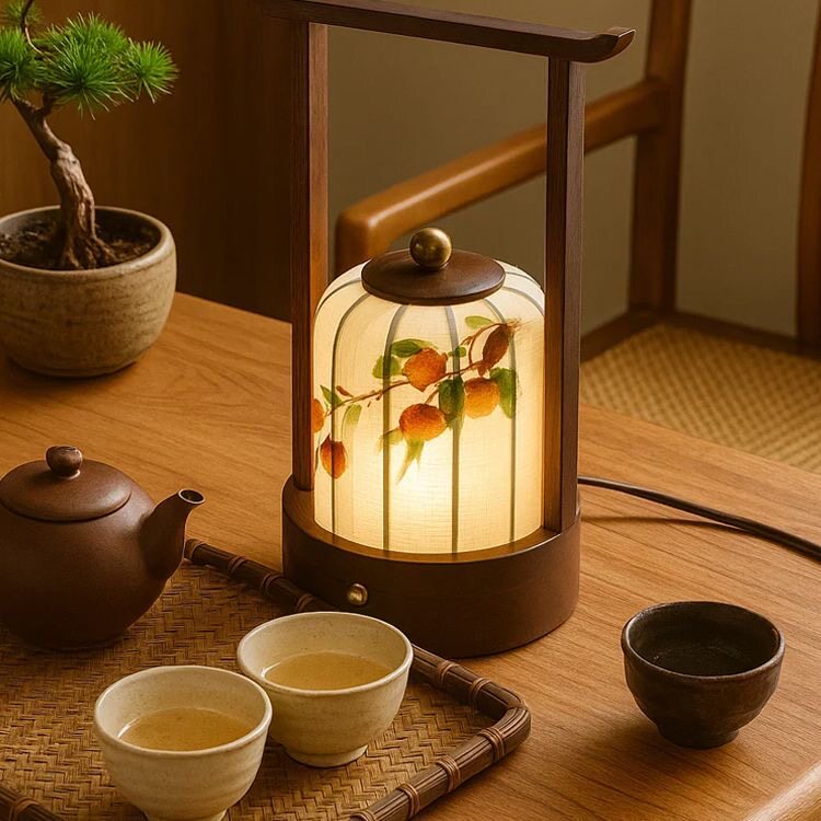 宋代美学台灯充电款国风手绘实木民宿复古卧室床头书房装饰范围灯