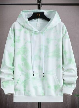 春秋季薄款韩版日系国潮扎染套头连帽上衣卫衣男士慵懒风休闲潮流