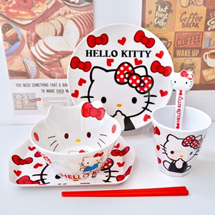 凯蒂猫卡通KT餐具可爱儿童耐摔防烫碗家用仿陶瓷宿舍用学生吃饭碗