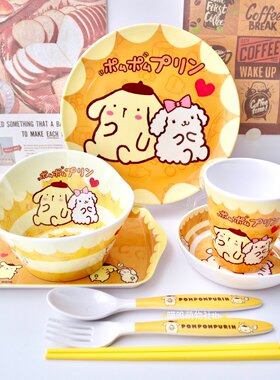 卡通布丁狗餐具儿童密胺防摔吃饭碗勺杯防摔碗水果盘子宝宝学生碗