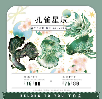 分装 Belongtoyou 和纸胶带 孔雀星辰 pet特材 手帐拼贴 流麻咕卡