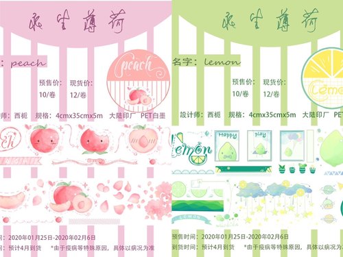分装 永生薄荷 和纸胶带 Peach Lemon 白墨pet 手帐拼贴