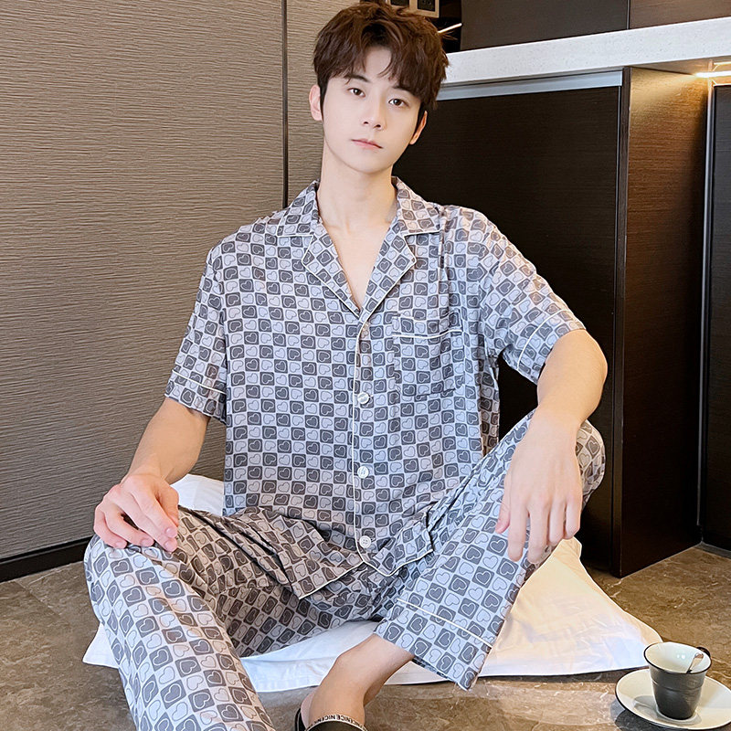 男人造棉绸短袖夏天套装睡衣春秋款男士绵绸2024新款可外穿家居服