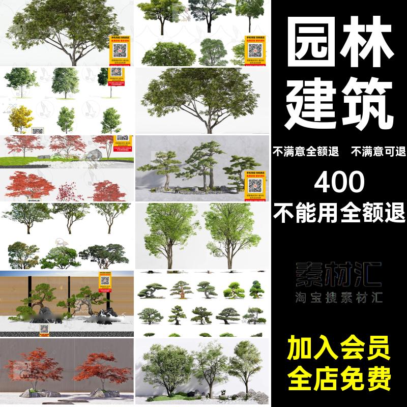 SU草图大师模型园林建筑庭院室外景观树木乔木三维绿植物sketchup