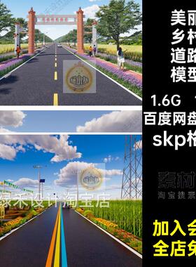 道路乡村道路模型skp格式现代街道农村稻田SU大师13套景观公路