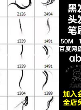 110款黑发头发笔刷女士笔触abr后期创意素材长发合成丝PS黑发后期