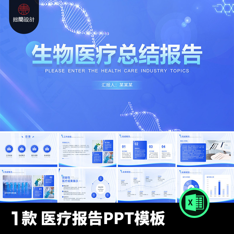 1款医疗生物医学研究成果医院工作总结报告工作计划PPT模板素材