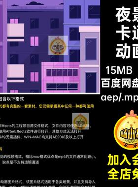 MG卡通动画场景背景城市夜景光高楼房AE源文件MP4GIFPR素材