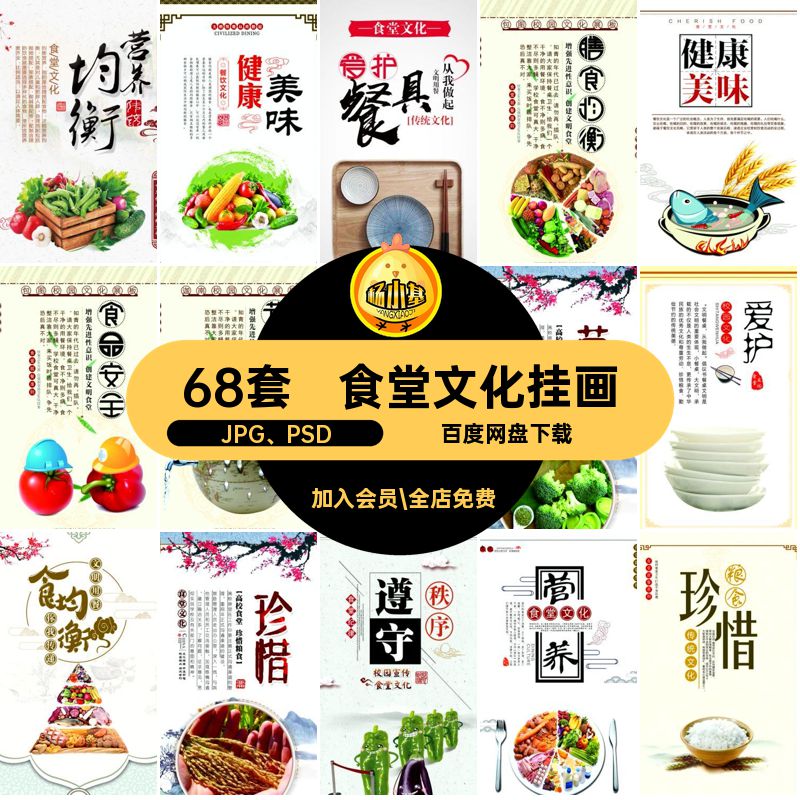 食品安全文化挂画JPG PSD标语节约食堂模板海报68套餐厅粮食宣传