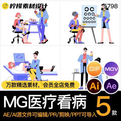 MG动画卡通人物医生产检儿科眼科AEAI源文件透明GIFMOVPR素材