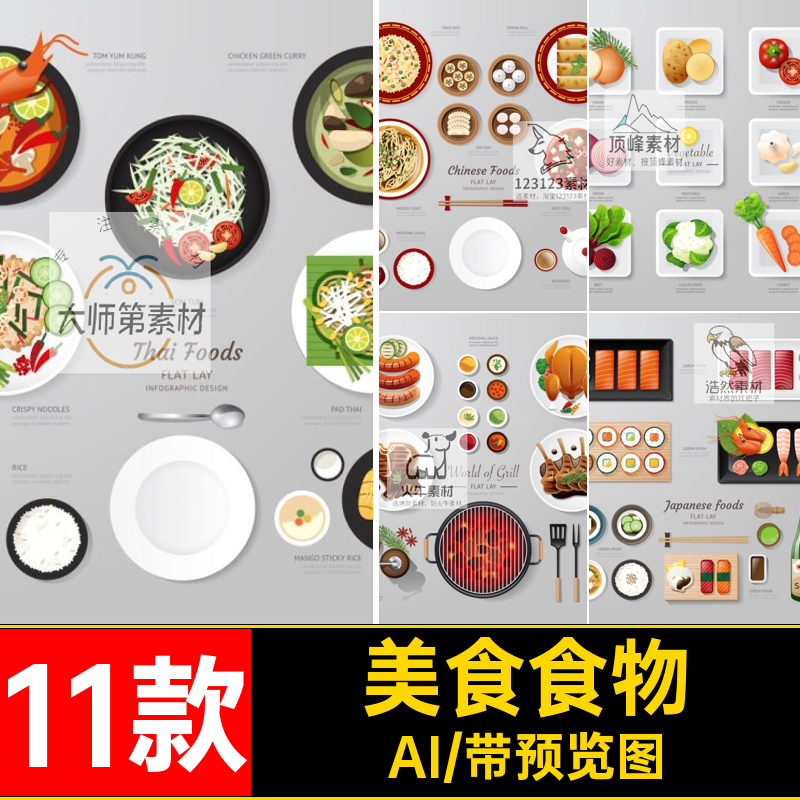 美食食物火锅寿司11款素材AI海鲜扁平化ui动画矢量设计蔬菜卡通,商务/设计服务,设计素材/源文件,淘宝优惠券,粉丝福利购,淘宝优惠卷