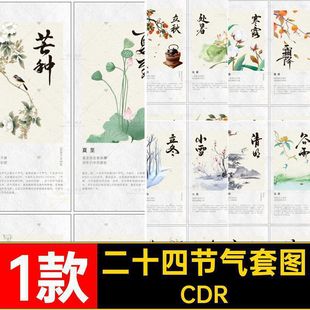 1款二十四节气套图海报CDR立春插画古风芒种系冬至惊蛰素材立春