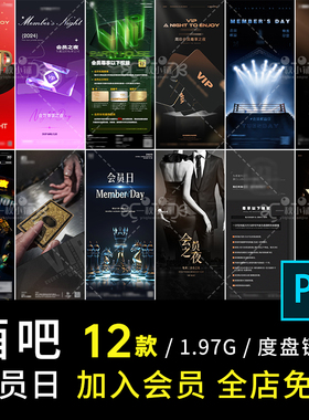 会员折扣PsPS活动日55黑金12款夜店尊享之夜海报VIP会员卡酒吧