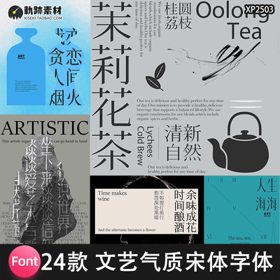 24款中文宋体字体素材PS安装包高级气质古风新中式文艺排版font