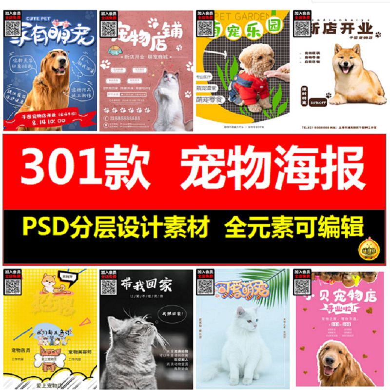 宠物商店猫粮狗粮宠物猫宠物狗美容海报模板PSD分层设计素材