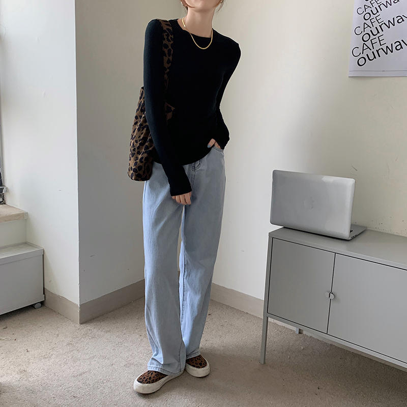 Real shot spring and summer new Korean version underpants long sleeve T-shirt, solid color, slim top