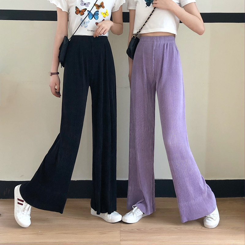Real shot real price summer new Korean loose thin pleated versatile black pants women's high waist drop feeling pants