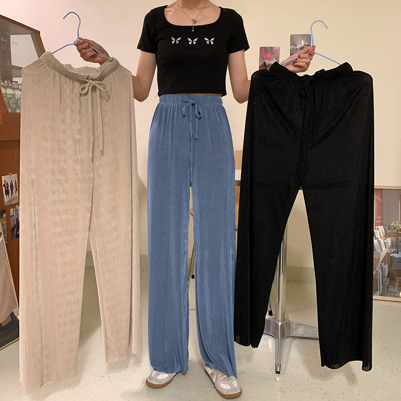 Real shot control summer Korean high waist slim casual floor dragging pants