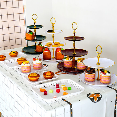 塑料白欧风金边摆盘甜品盘