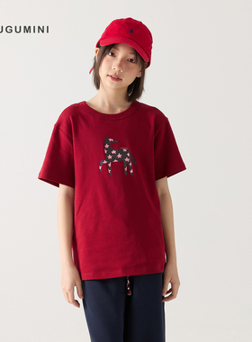 gugumini童装女童2026春夏全棉透气亲肤清爽舒适小马印花短袖T恤