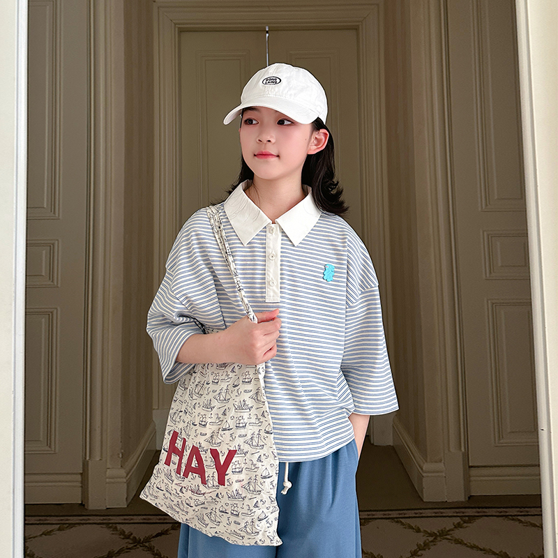 gugumini童装条纹方领polo衫