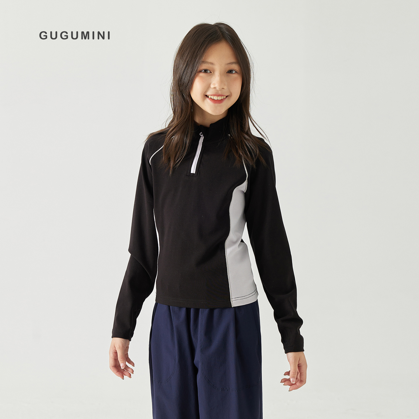 女童半开领运动长袖上衣