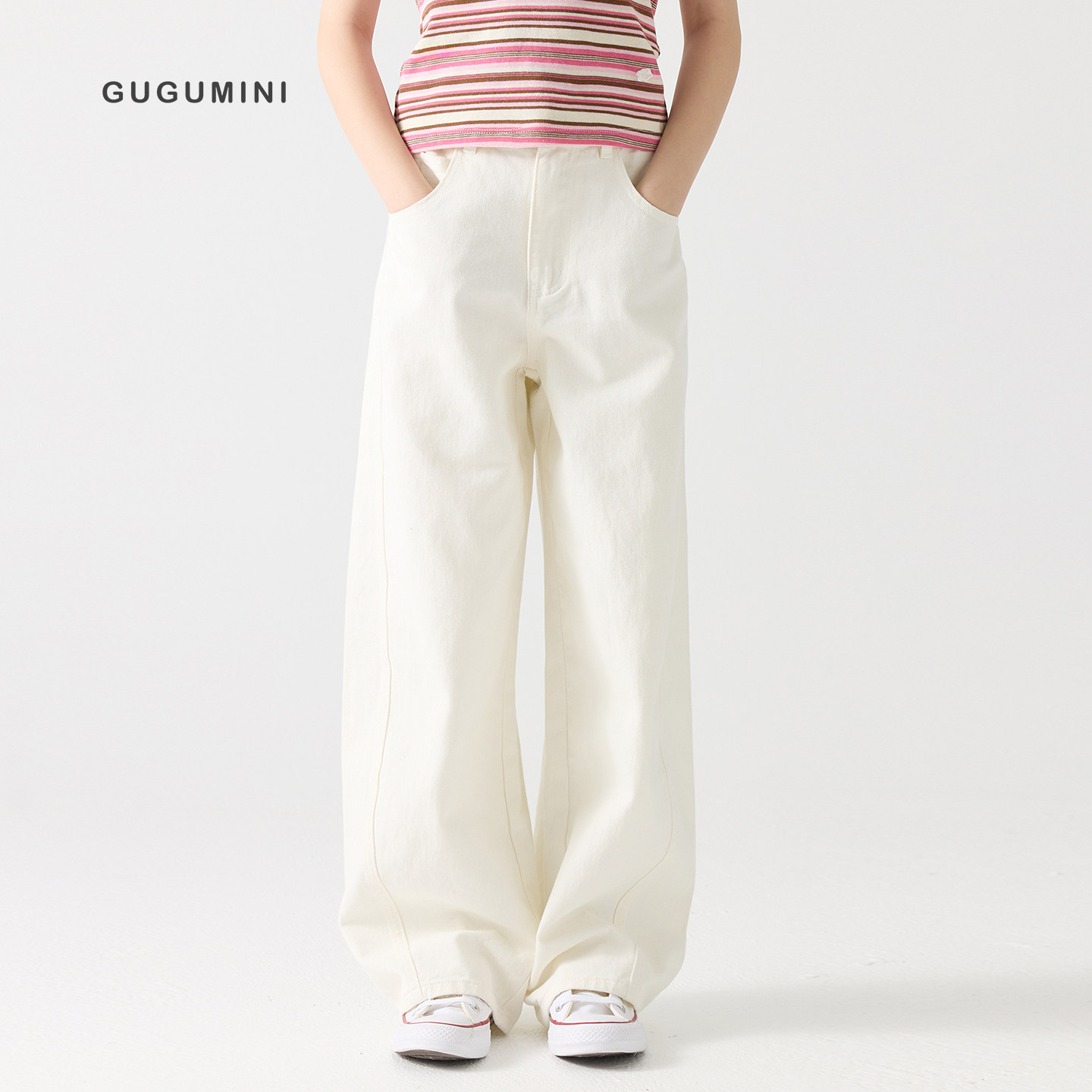 gugumini童装女童全棉直筒裤图片