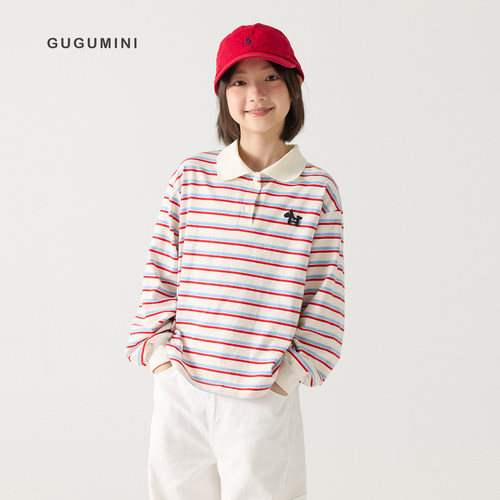 gugumini童装女童2026条纹Polo衫