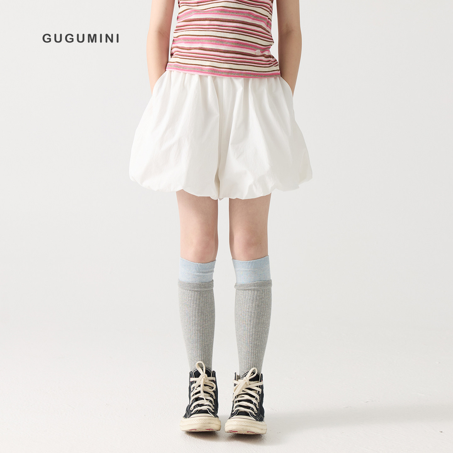 gugumini童装2026夏季女童学生全棉长绒棉透气凉爽百搭气球短裙裤