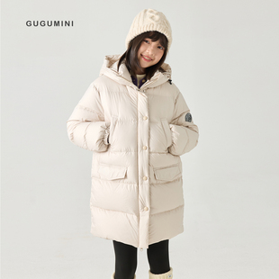 古古家童装2025冬女童超厚超蓬松保暖90白鹅绒三防长款羽绒服外套