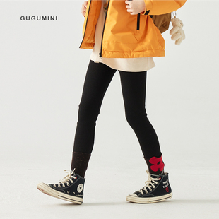 gugumini童装2025秋冬女童加绒加厚全棉高弹力百搭舒适保暖打底裤