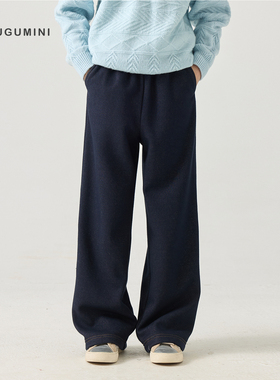 gugumini童装2025冬天女童超柔软学生日常针织牛仔加绒保暖直筒裤