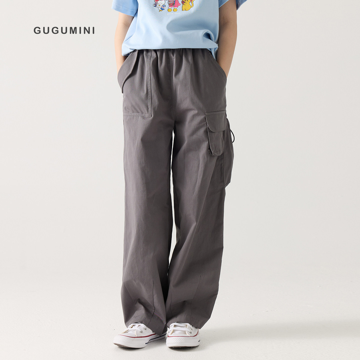 gugumini童装2026夏男女童学生全棉透气凉爽薄款口袋不规则工装裤