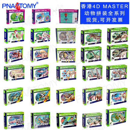 4D MASTER 动物拼装模型猫狗猪牛鸡马鲨鱼鲸鱼动植物细胞细菌海豚