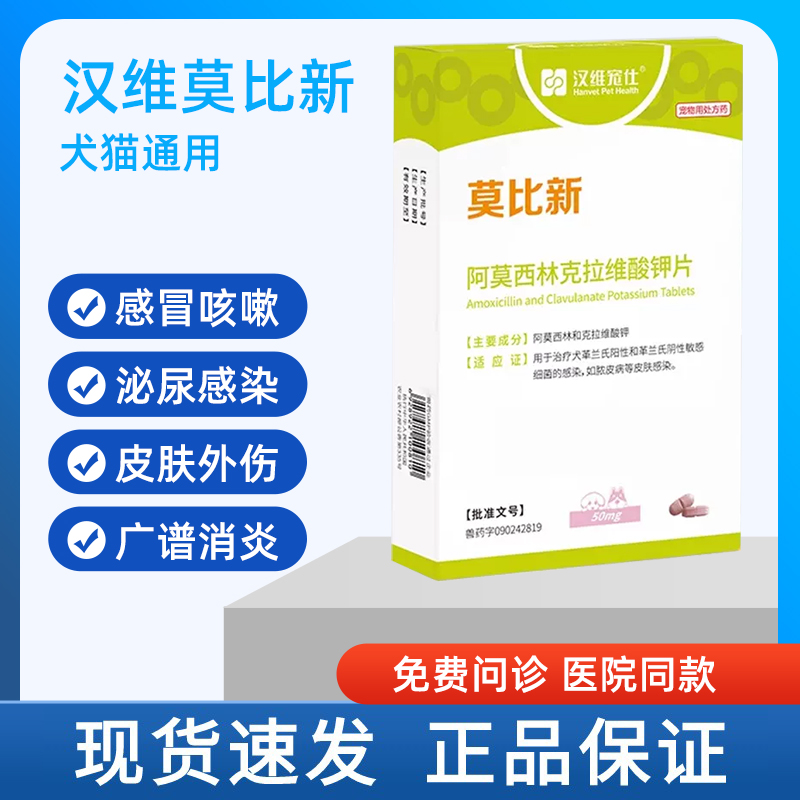 汉维宠仕莫比新阿莫西林克拉维酸钾片宠物狗猫消炎感冒药咳嗽鼻支