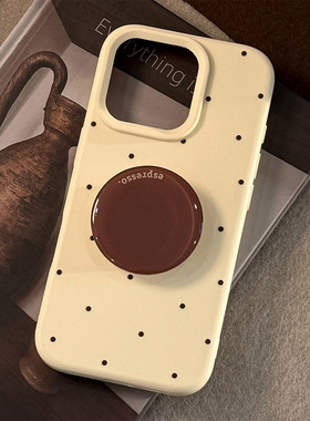 奶油风ins复古波点iphone16手机壳苹果17咖色支架15pro max适用13
