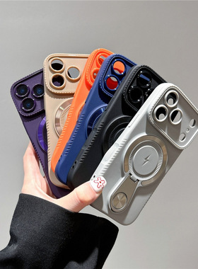 iPhone17Air手机壳苹果16新款15p全包防摔橙色磁吸支架保护套