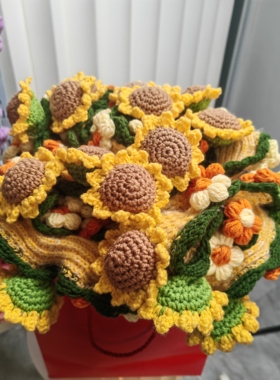 成品向日葵花束毯田园花毯手工编织花束毯子毛毯