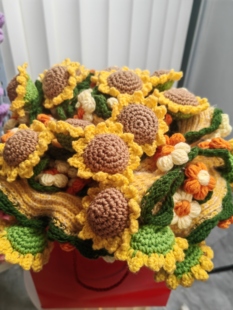 成品向日葵花束毯田园花毯手工编织花束毯子毛毯