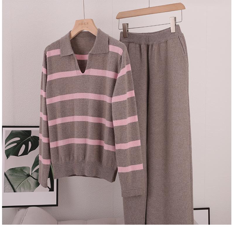 经典套装纯细羊毛针织衫圆领