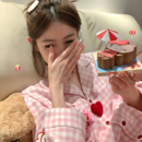 粉格睡衣女款 纯棉卡通小狗家居服套装 春秋季 大码 2025新款 韩系长袖