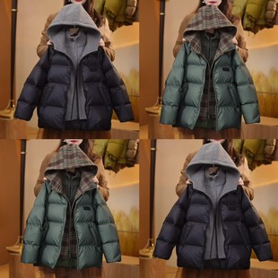 【定制新款】90白鸭绒假两件连帽羽绒服加厚中大童男童羽绒服