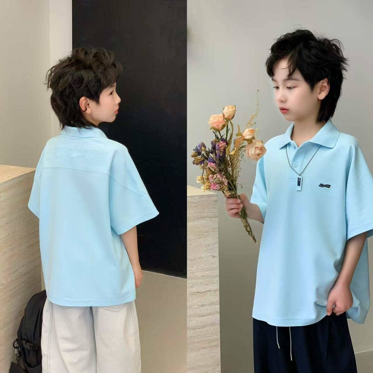 潮童夏款翻领polo韩版男女童T恤